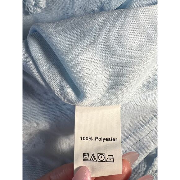 Light Blue Floral Textured Wrap Romper - Picture 4 of 5